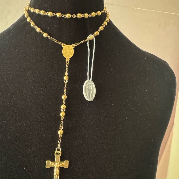 STEELTIME
Unisex 18K Gold Plated Stainless Steel Beaded Classic Rosary Necklace - Picture 4 of 6